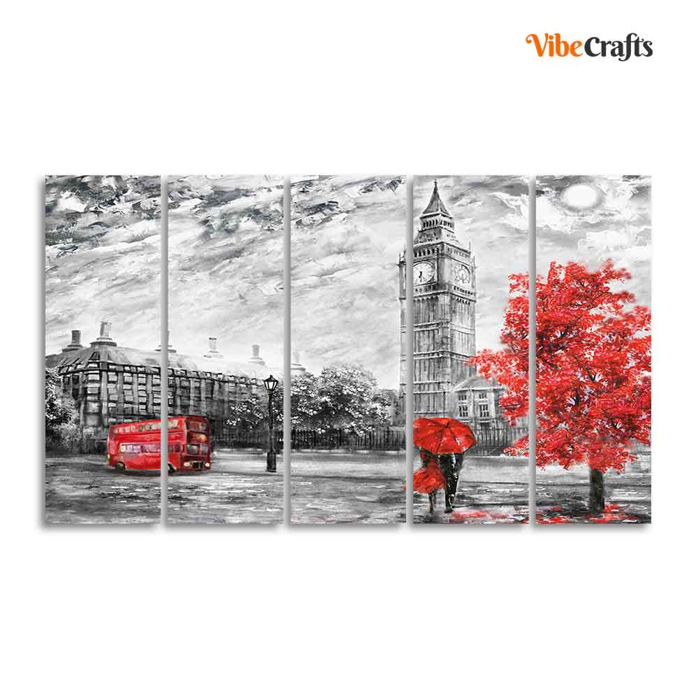 VIBECRAFTS Beautiful View of London Wall Painting Set of Five Pieces For Home|Office|Living Room|Gift (PTVC5Pcs4_8632)
