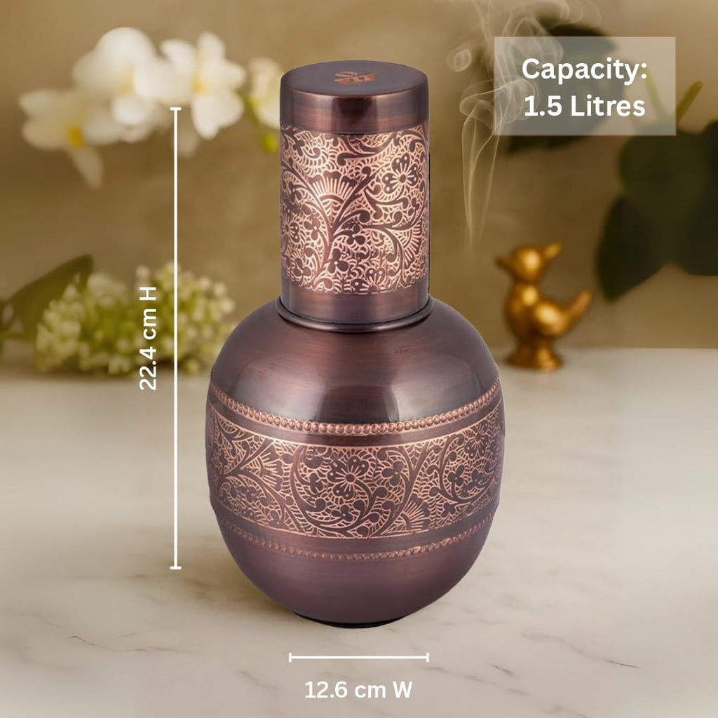 Vip luxe Surahi Vintage Copper Water Jug – 1.5L | Handcrafted Heavy-Gauge Pure Copper Ayurvedic Pitcher |Wellness Drinkware