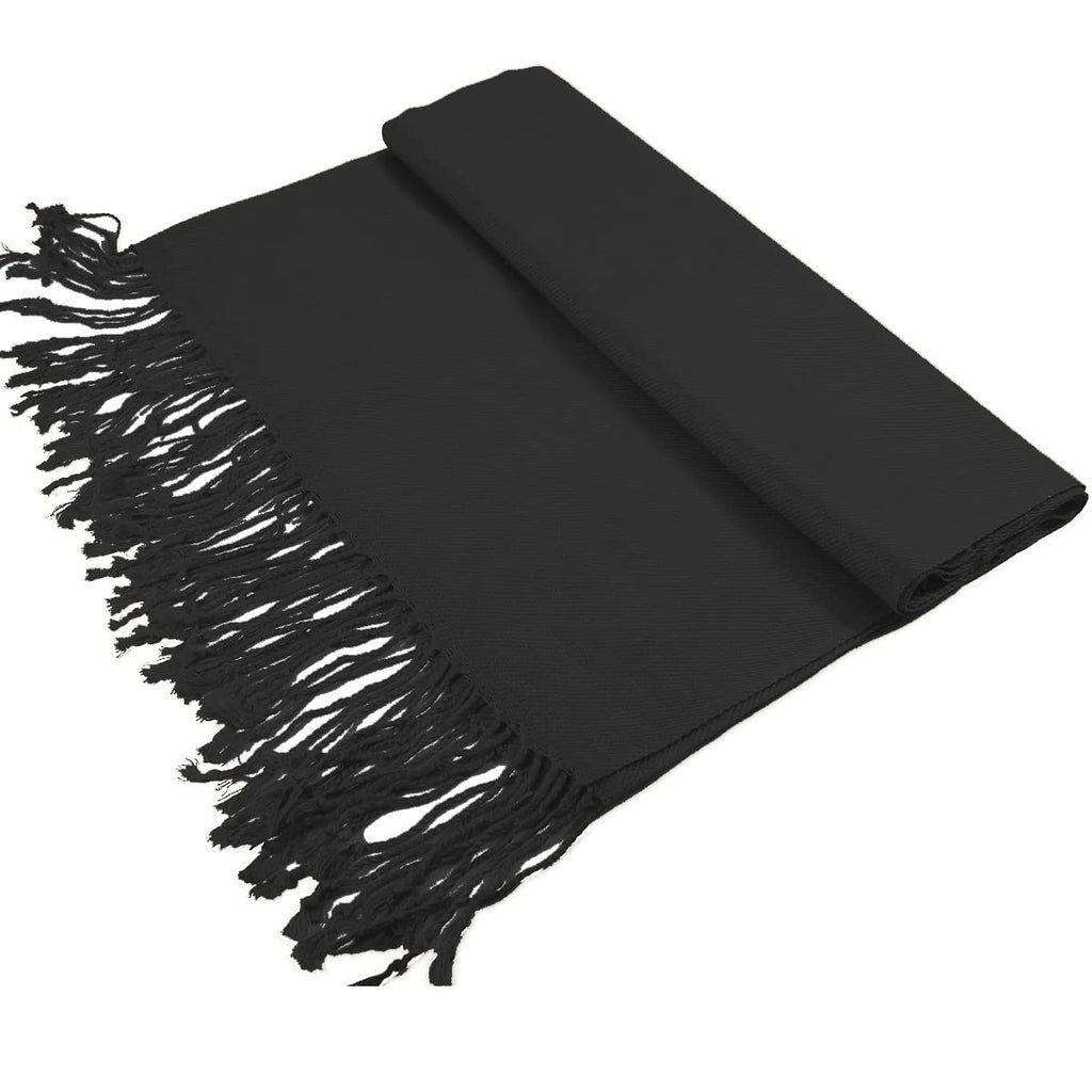 Women Large Soft Silky Pashmina Shawl Wrap Scarf in Plain Solid Colors, Black, 28x72