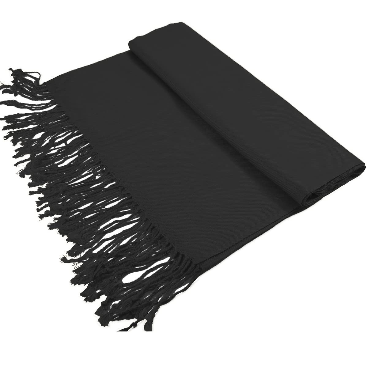Women Large Soft Silky Pashmina Shawl Wrap Scarf in Plain Solid Colors, Black, 28x72