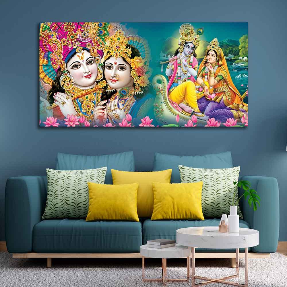 VIBECRAFTS Canvas Paintings for Living Room Drawing Room Radha Krishna Canvas Wall Painting Fitted With Wooden Frame For Home | Office | Living Room | Gifts (PTVCH_2516)