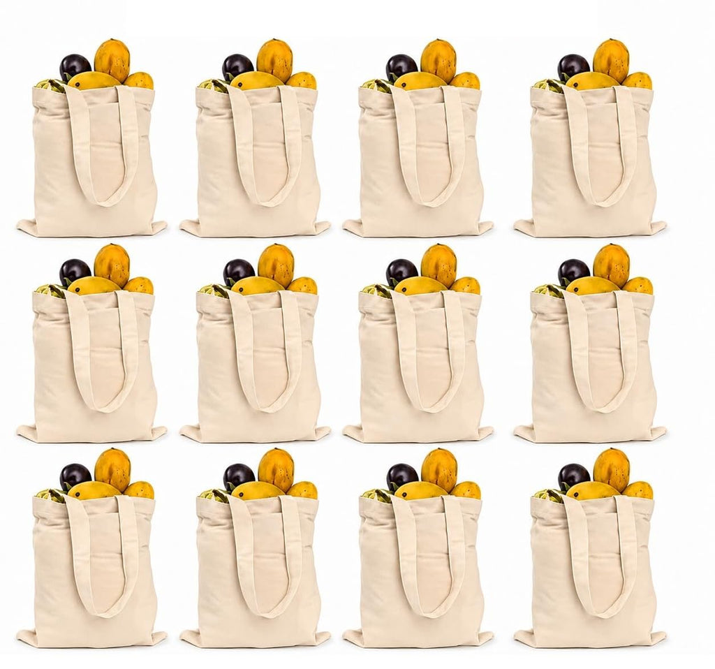 HOMIGLY Plain Cotton Canvas Tote Bag | Reusable Eco-Friendly Shopping Bag with Long Handles | Washable, Durable | Multipurpose Grocery, Office, College, Beach & Daily Use Carry Bags (12 Pcs, 12x14 In)
