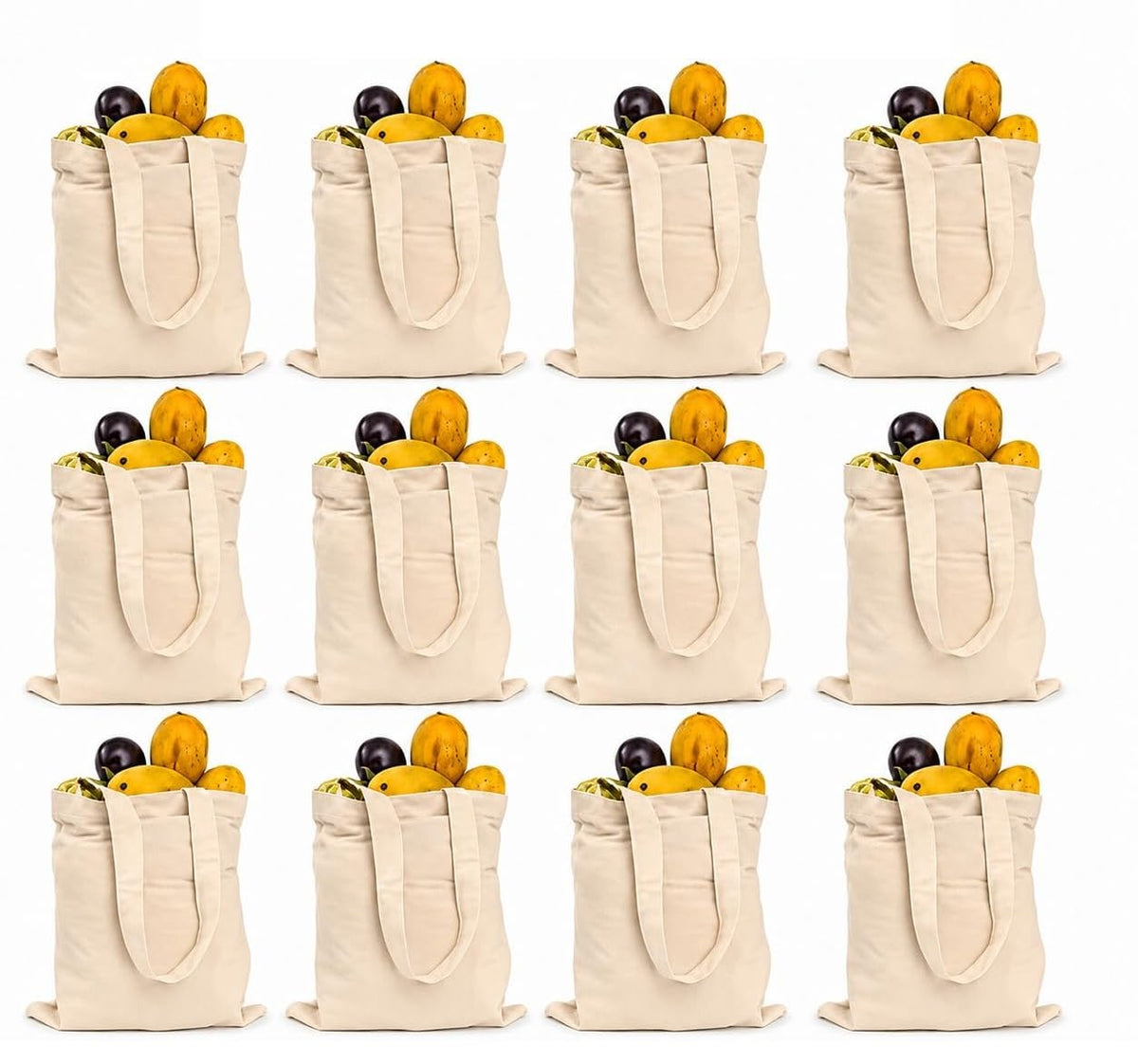 HOMIGLY Plain Cotton Canvas Tote Bag | Reusable Eco-Friendly Shopping Bag with Long Handles | Washable, Durable | Multipurpose Grocery, Office, College, Beach & Daily Use Carry Bags (12 Pcs, 12x14 In)
