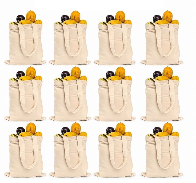 HOMIGLY Plain Cotton Canvas Tote Bag | Reusable Eco-Friendly Shopping Bag with Long Handles | Washable, Durable | Multipurpose Grocery, Office, College, Beach & Daily Use Carry Bags (12 Pcs, 12x14 In)