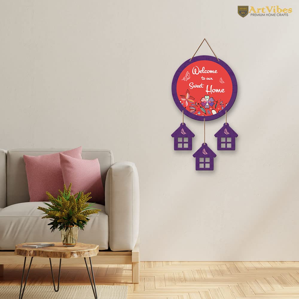 Artvibes Welcome To Our Sweet Home Wooden Wall Hanger for Gateway | Decor Hanging Ornaments | Door Quotes Hanging | Wall Poster | Wall Art Print | Gift Items for Home Decor | Wall Accent (WH_7203N)