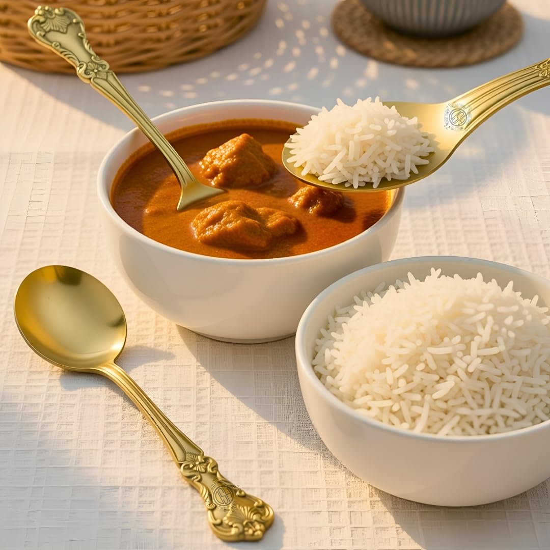 DSH Pure Brass Spoon Set of 3 Cooking and Serving Spoon Set Embossed Design for Home Hotel and Restaurant.