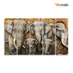 VIBECRAFTS Beautiful Elephants Premium Wall Painting Set of Five For Home|Office|Living Room|Gift (PTVC5Pcs4_8615)