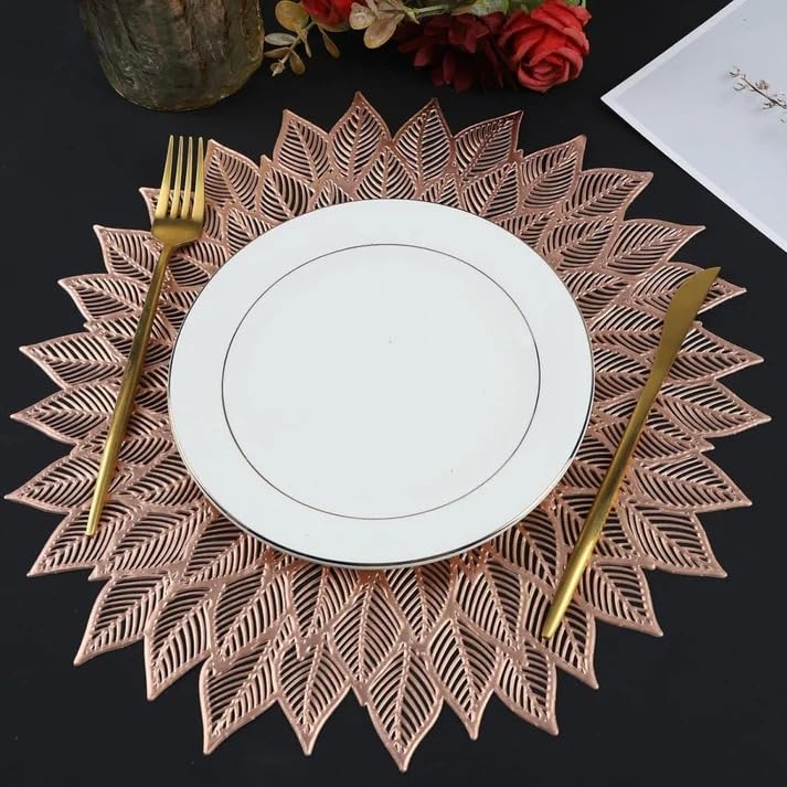 HomeCloud Table mat Round Shape| Table mat Round | Cutwork Design mat | Dining Table mats | Dressing Table MATS | Bed Side Table mats (Flower_Rosegold, 2) Kafalo
