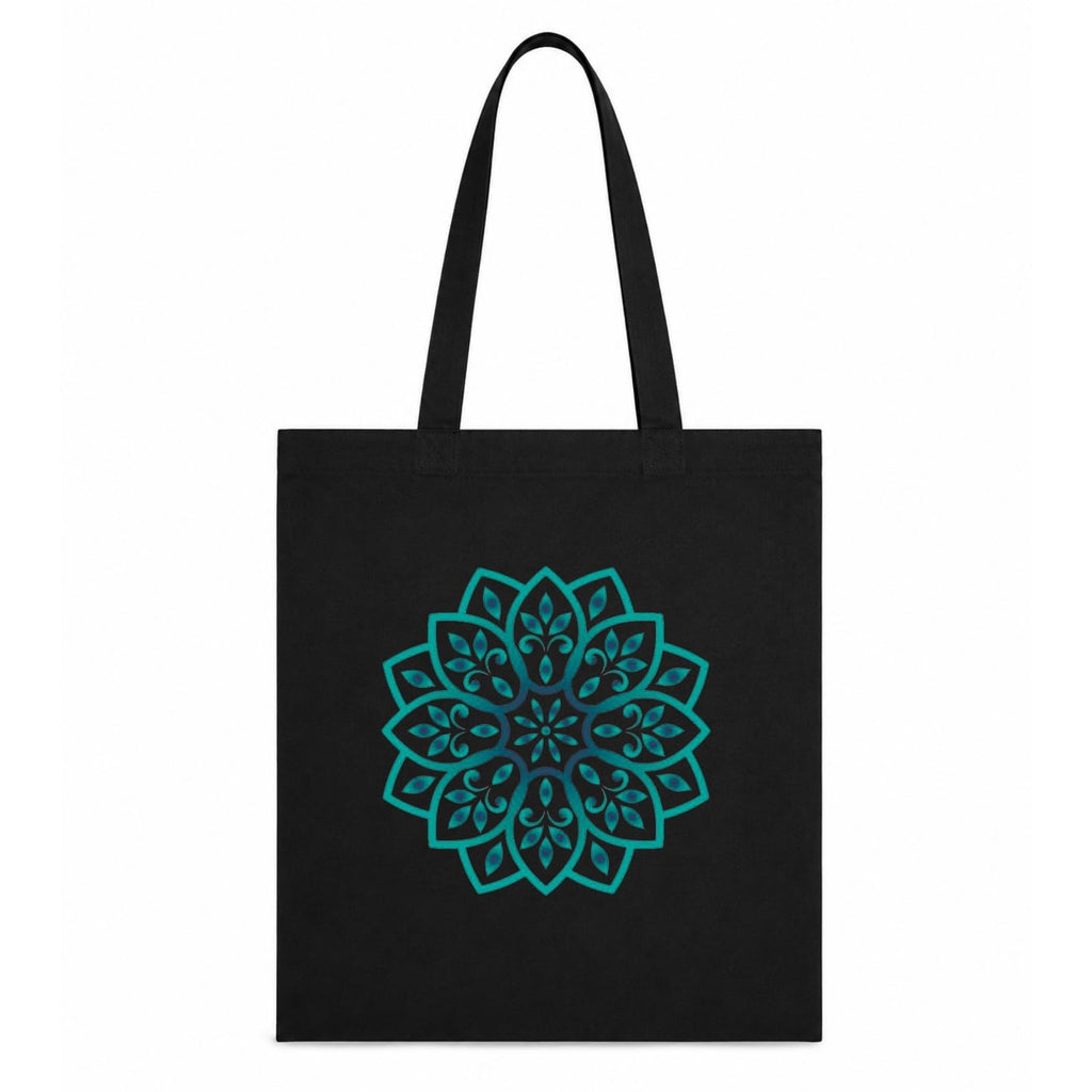 Adorvue New Launch Black Canvas Tote Bag for Women with Floral Mandala Print | Cotton Shoulder Bag | Reusable Eco-Friendly Shopping Tote | Large 14x16 Inch Bag for College, Office, Travel & Daily Use