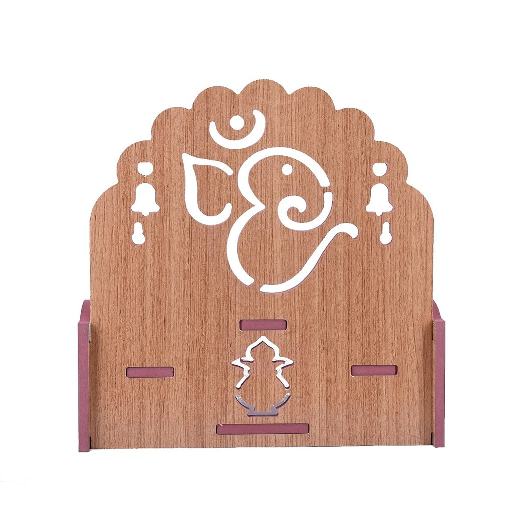 Lakhaji Wooden Wall Mounted Hanging Puja Temple Wood God Stand for Pooja Room (Gold 2)