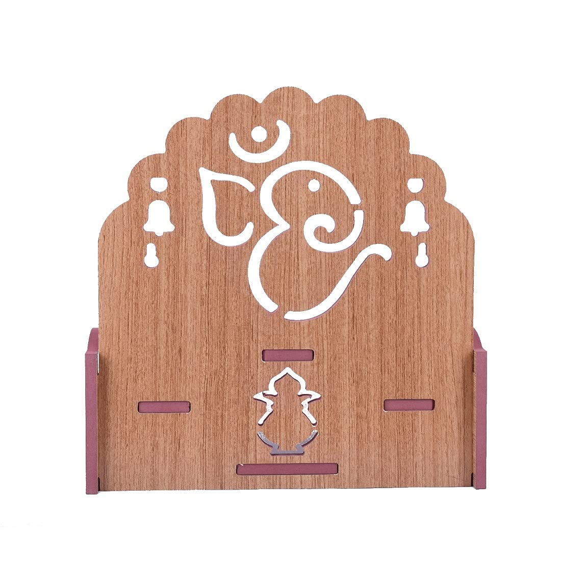 Lakhaji Wooden Wall Mounted Hanging Puja Temple Wood God Stand for Pooja Room (Gold 2)