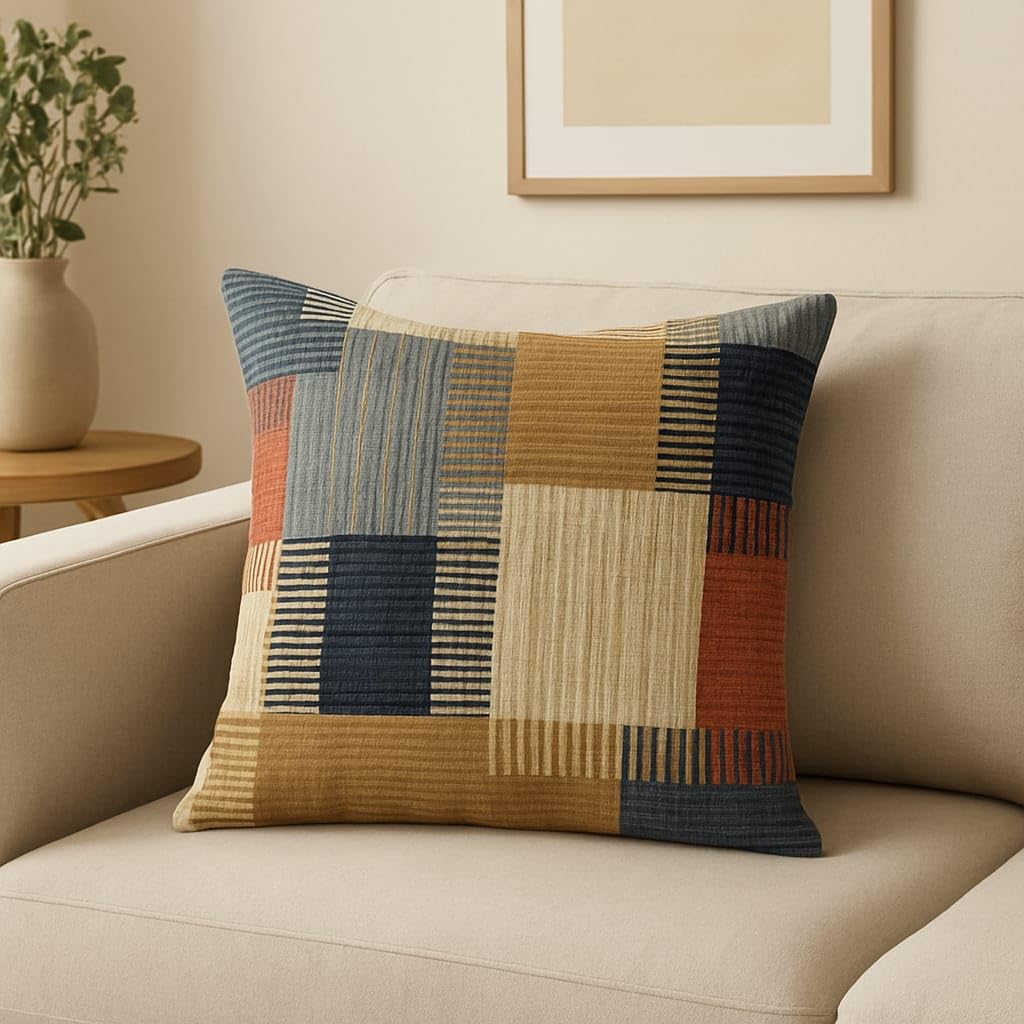 AMAZE ATTIRES Velvet Cushion Cover 24x24 Inch – Set of 6 Decorative Throw Pillow Covers for Sofa, Couch or Bed – Designer Printed Square Cushion Covers – Home Decor (Multi Check)