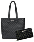 URBAN FOREST Nancy Black Quilted Leather Handbag & Black/Yellow Quilted Leather Wallet Combo Gift Set for Women