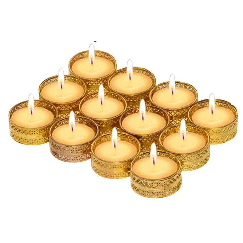 Prapti Handicrafts Handmade Tealight Candle Holders for Diwali Decoration,Home Decor Gifts Items/Diya for Home Office Pooja,Durga Puja Gift Sets (Golden Candle Holder, Pack of 15)