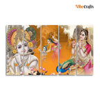 VIBECRAFTS Beautiful Radha Krishna Canvas Big Wall Painting Wall Art of Five Pieces For Home|Office|Living Room|Gift (PTVC5Pcs4_8724)