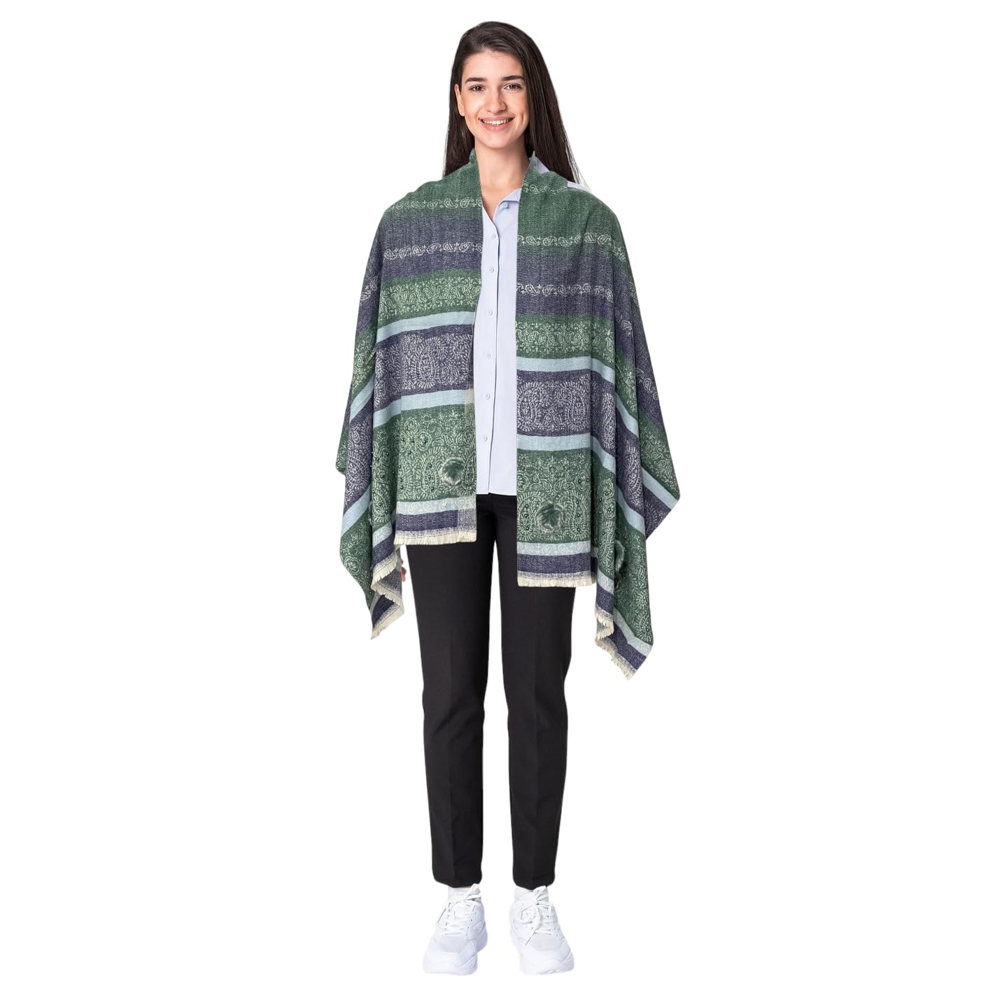 Huevess Kashmiri Winter Woolen Stole for Women (Dark Green)