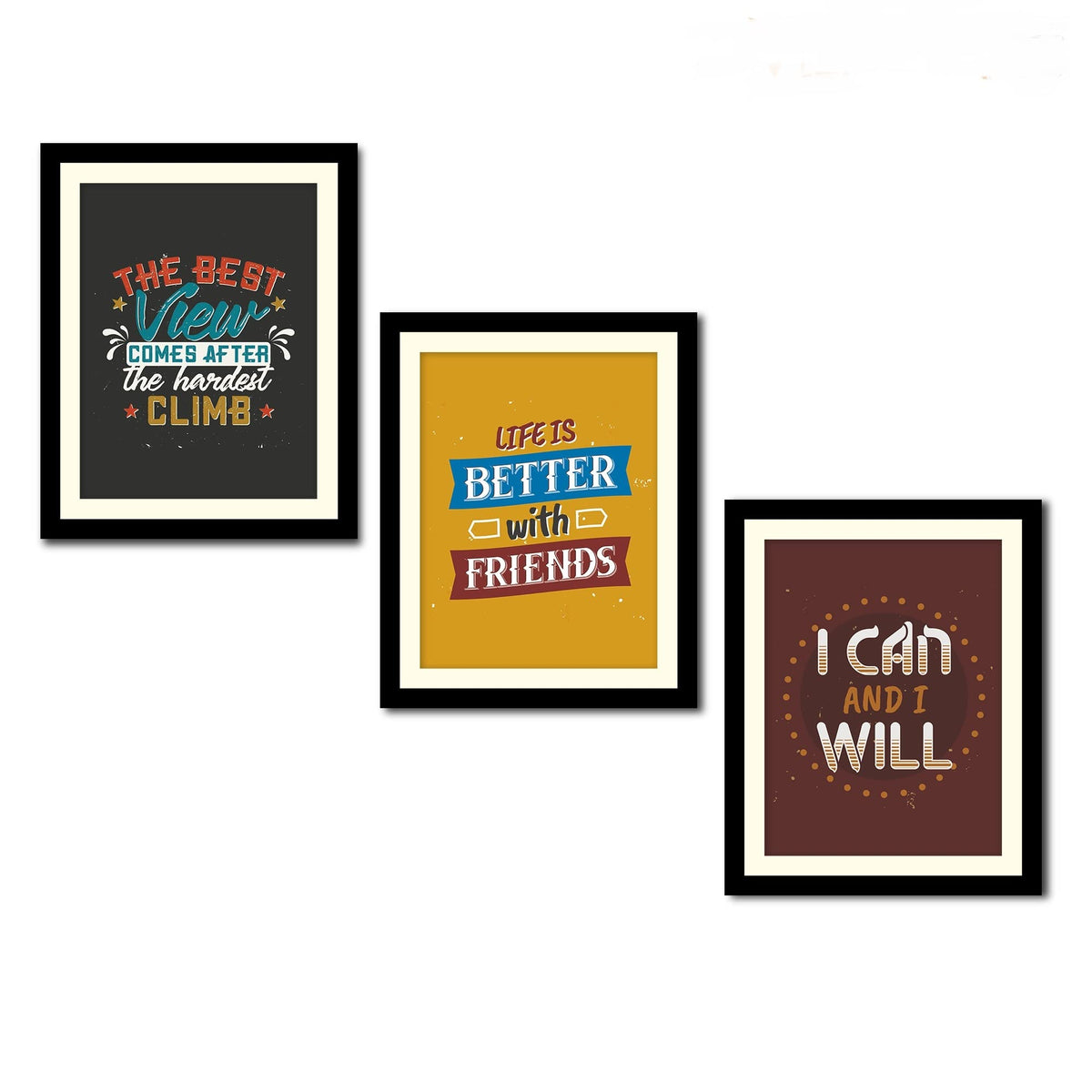 VIBECRAFTS Motivational Quotes Multi Wall Hanging Frames Set of 3 For Office Digital Reprint Posters with Synthetic Wooden Frame Home, Decorative Gift Item (15 x 12 inch) (PFVC3Pcs4_1316)