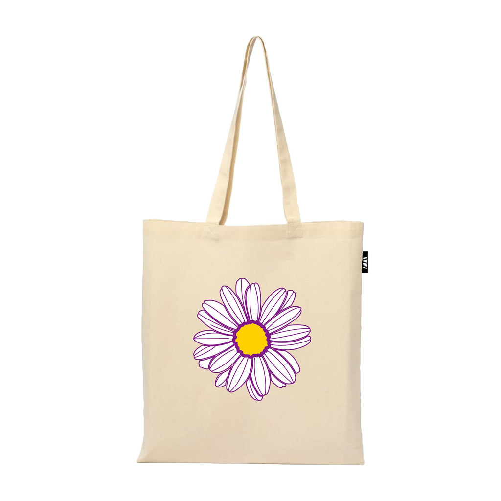 VVWV Purple Daisy Flower Printed Reusable Tote Bags | 100% Organic Cotton Shopping/Grocery Bag | Multi-Purpose Bag | Sturdy Canvas Bag with 15kgs Capacity (13 x 15.7 Inch)