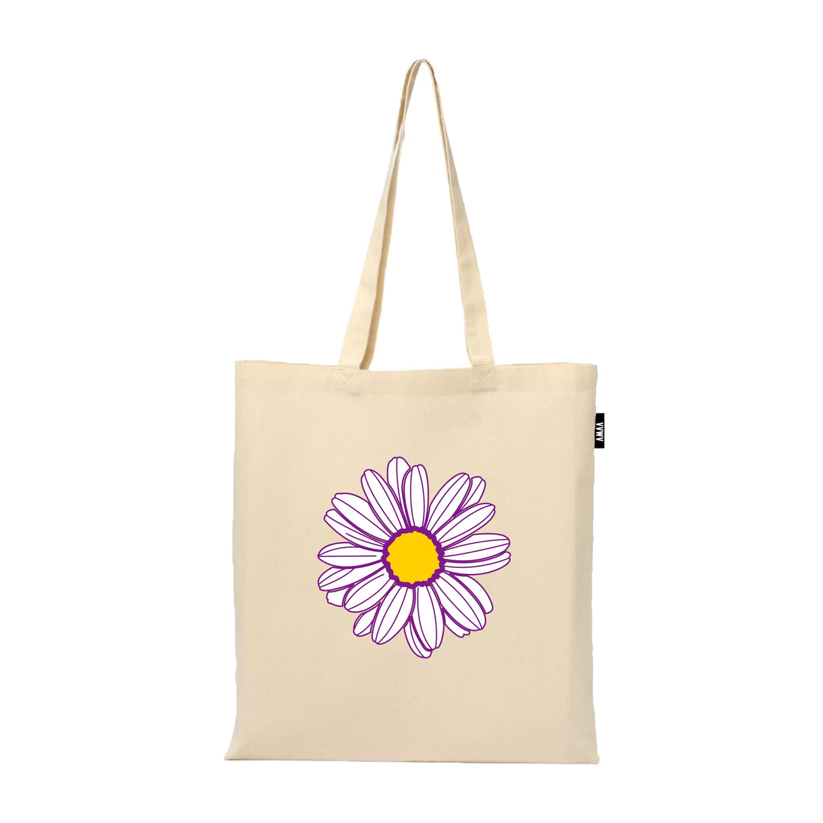 VVWV Purple Daisy Flower Printed Reusable Tote Bags | 100% Organic Cotton Shopping/Grocery Bag | Multi-Purpose Bag | Sturdy Canvas Bag with 15kgs Capacity (13 x 15.7 Inch)