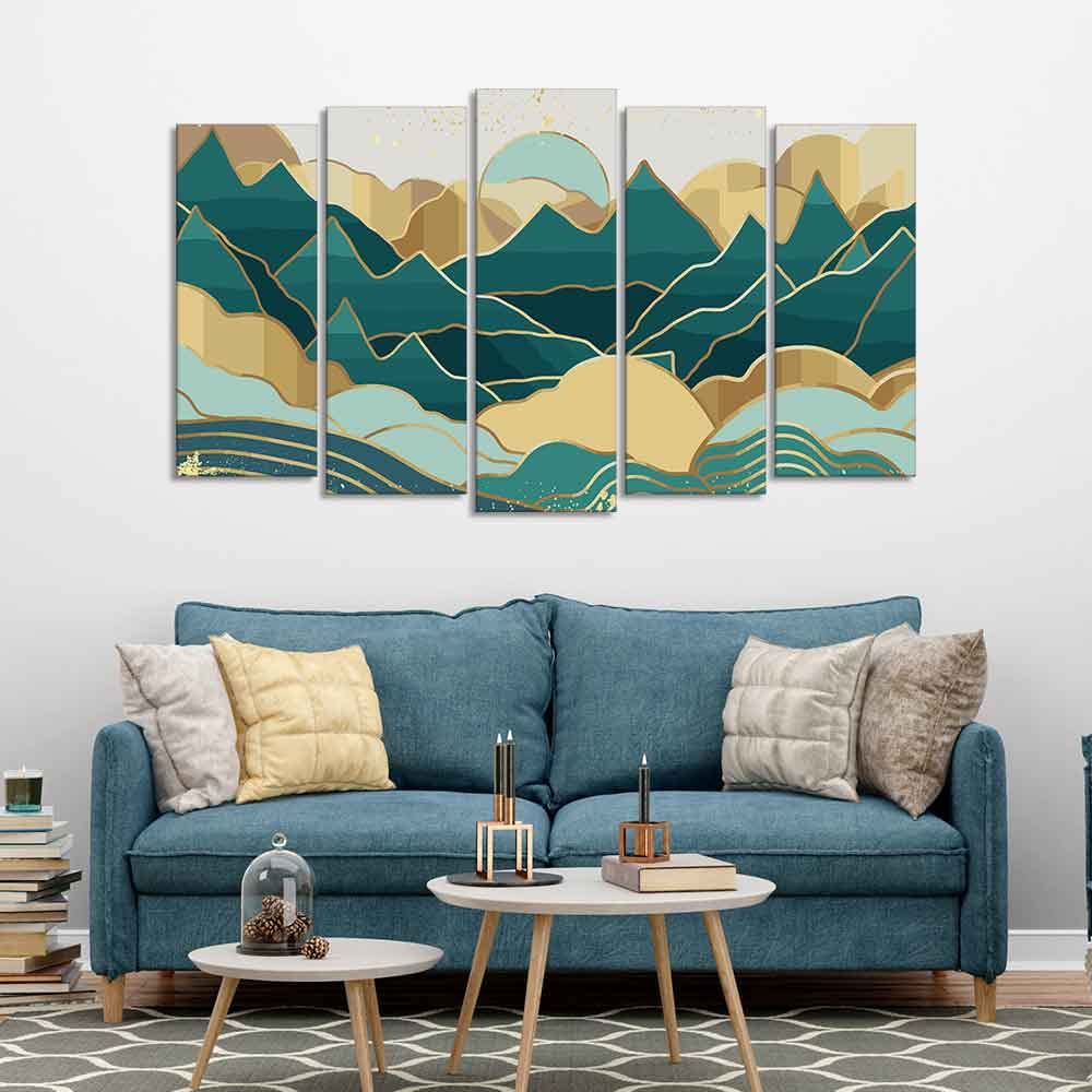VIBECRAFTS Abstract Mountains Luxurious Pattern Wall Painting of Five Pieces For Home|Office|Living Room|Gift (PTVC5Pcs2_6600)
