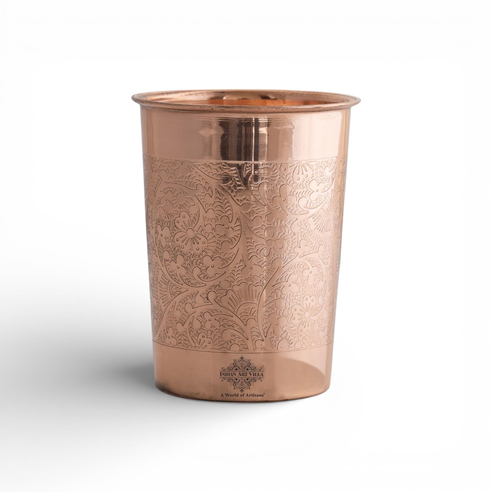 INDIAN ART VILLA Pure Copper Embossed Design Glass - 275 ML, Copper Tumbler for Water Drinking, Elegant Drinkware & Serveware, Perfect for Gifting, Home, and Festive Décor, Set of 1