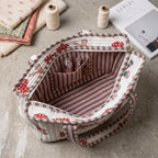 LOOMARTE Quilted Cotton Printed Tote Bag for Women & Girls - White