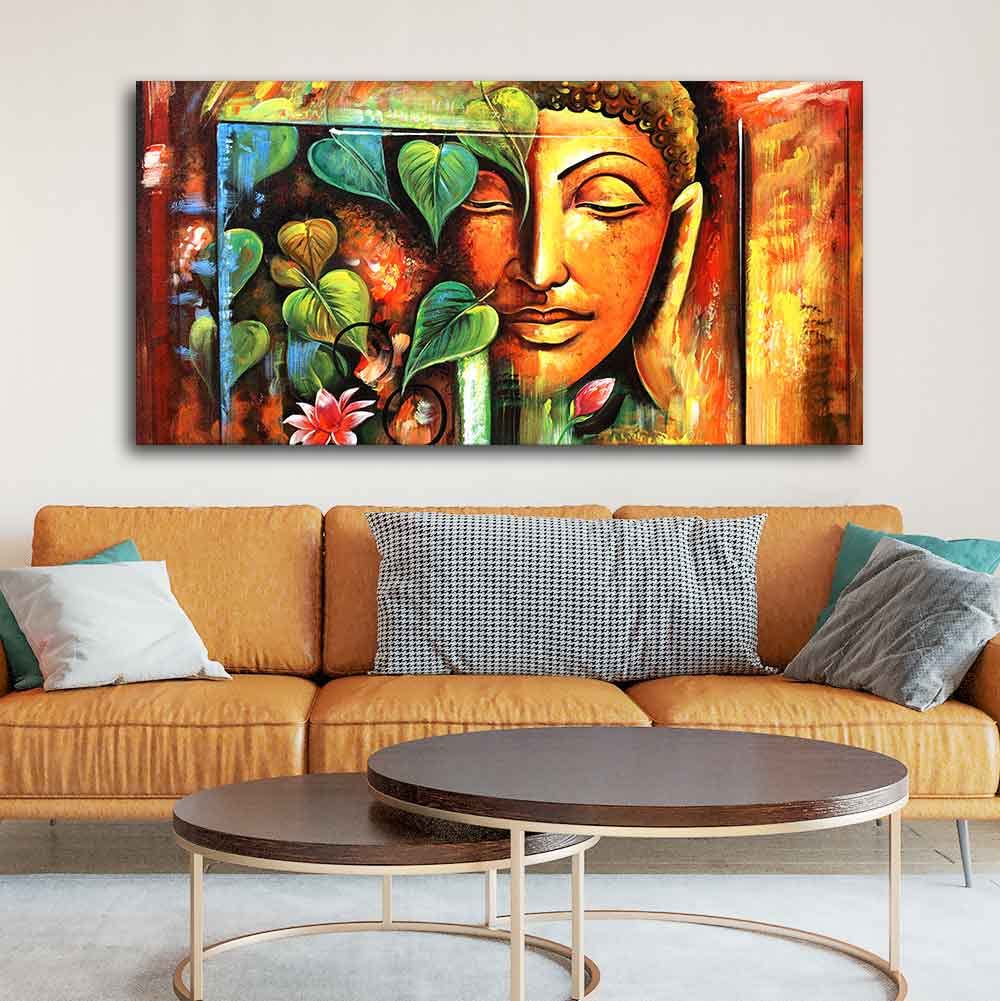 VIBECRAFTS Canvas Paintings for Living Room Drawing Room Divine Gautam Buddha Face Canvas Wall Painting Fitted With Wooden Frame For Home | Office | Living Room | Gift (PTVCH_2493)