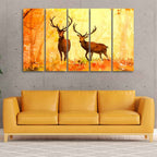 VIBECRAFTS Beautiful Forest Deer Canvas Wall Painting of Five Pieces For Home|Office|Living Room|Gift (PTVC5Pcs4_8592)