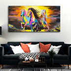 VIBECRAFTS Premium Running Horses Canvas Wall Painting Abstract Art With Frame for Living Room Drawing Room Home|Office|Gift (PTVCH_2202N)
