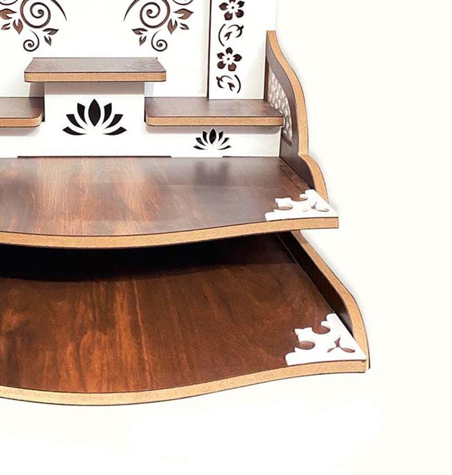 Acrylic Wooden Home Temple with Om Design, White and Brown, 26 x 29 x 36 cm, for Home and Office