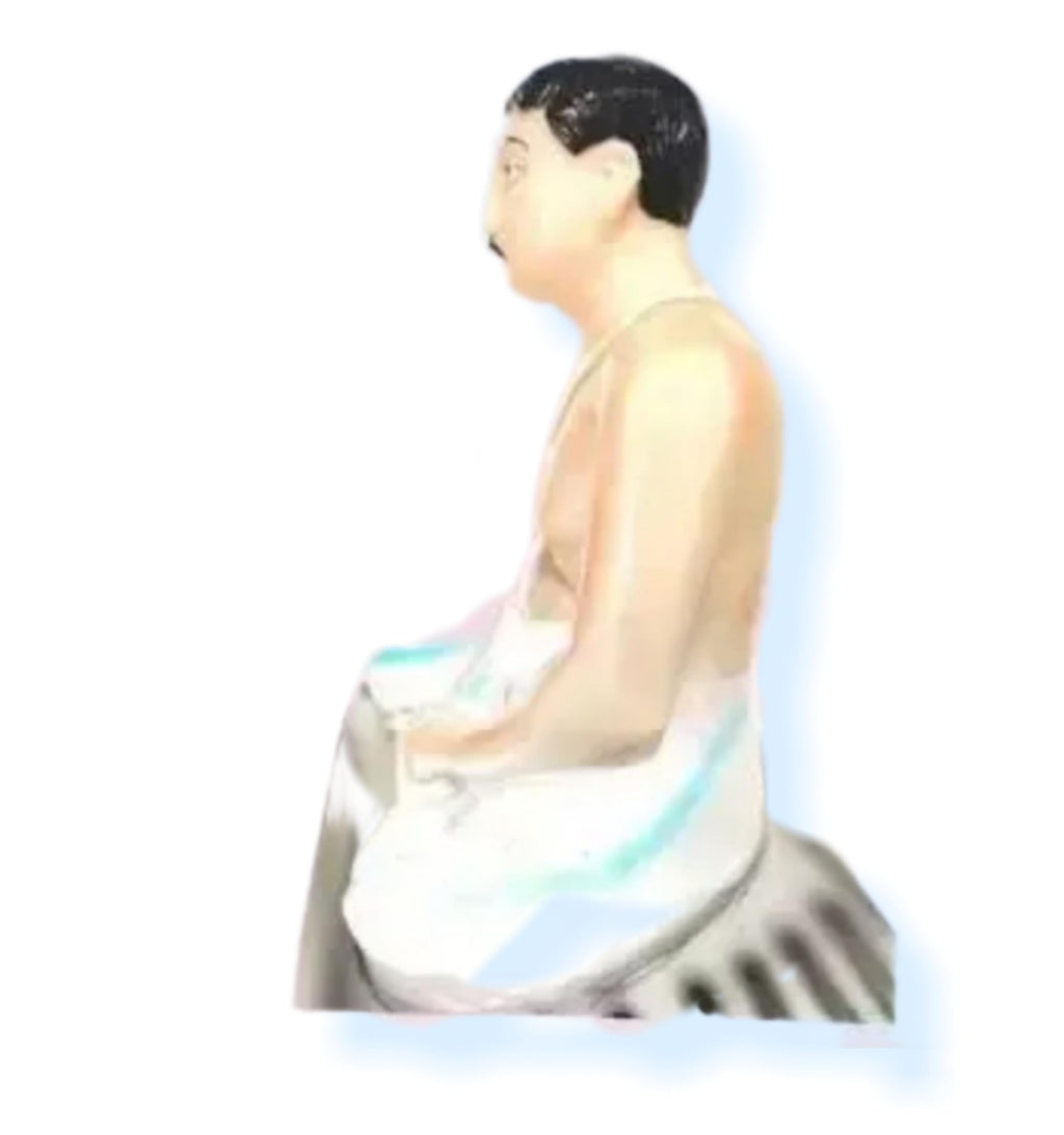 Model Gift House.. Anukul Maharaj.Traditional Meditation Statue, Handcrafted Ceramic Figurine, White and Natural Finish, Spiral Base Design 15-Cm.