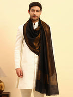 Pashmoda Men Midnight Bronze Reversible Zari Moonlight Fine Wool Stole (Size-28x80in, 71x203cm) MZSST04