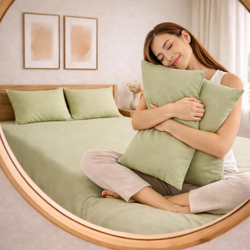 THE HOME STYLE Solid Cotton Feel Pillow Covers (18 x 28 inches, Set of 2 Pcs) | 300 TC | Super Soft & Smooth (Sage Green)