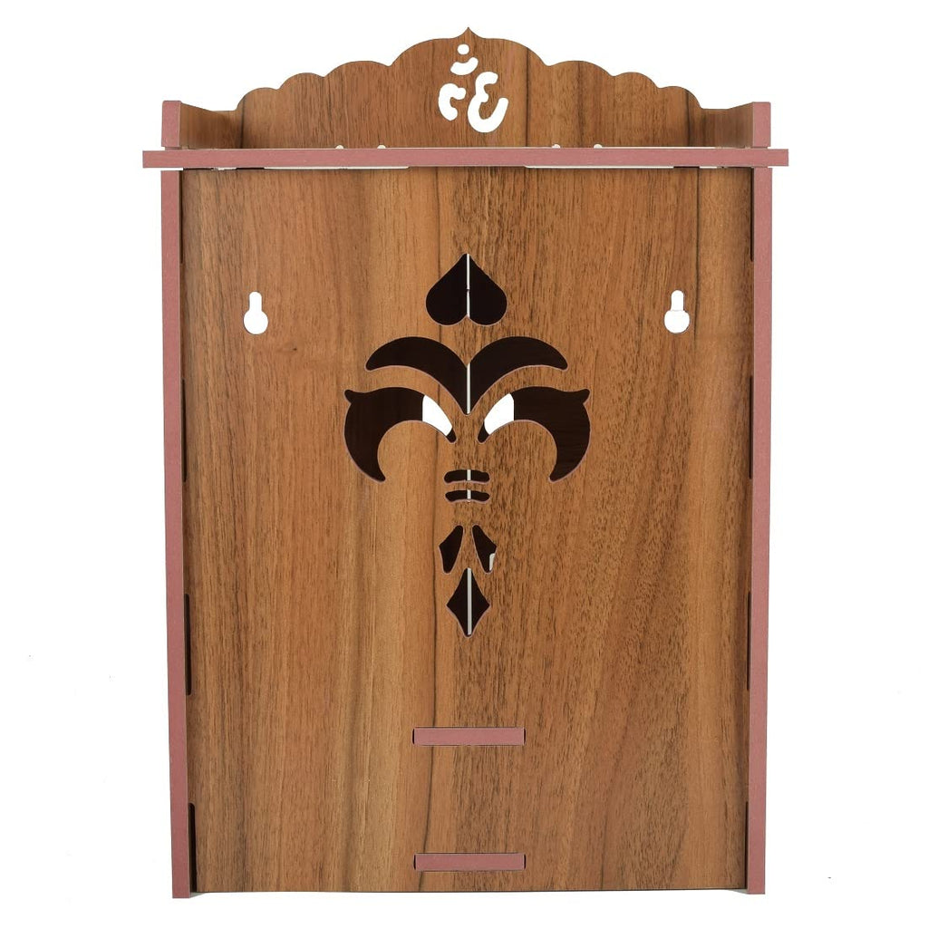 nexat Wooden Freehand Design Big Temple|Wooden God Temple| Mandir with Doors & Storage Drawers|Puja Mandir|Traditional Temple|D x W x H - 18x27x40CM| (Brown)