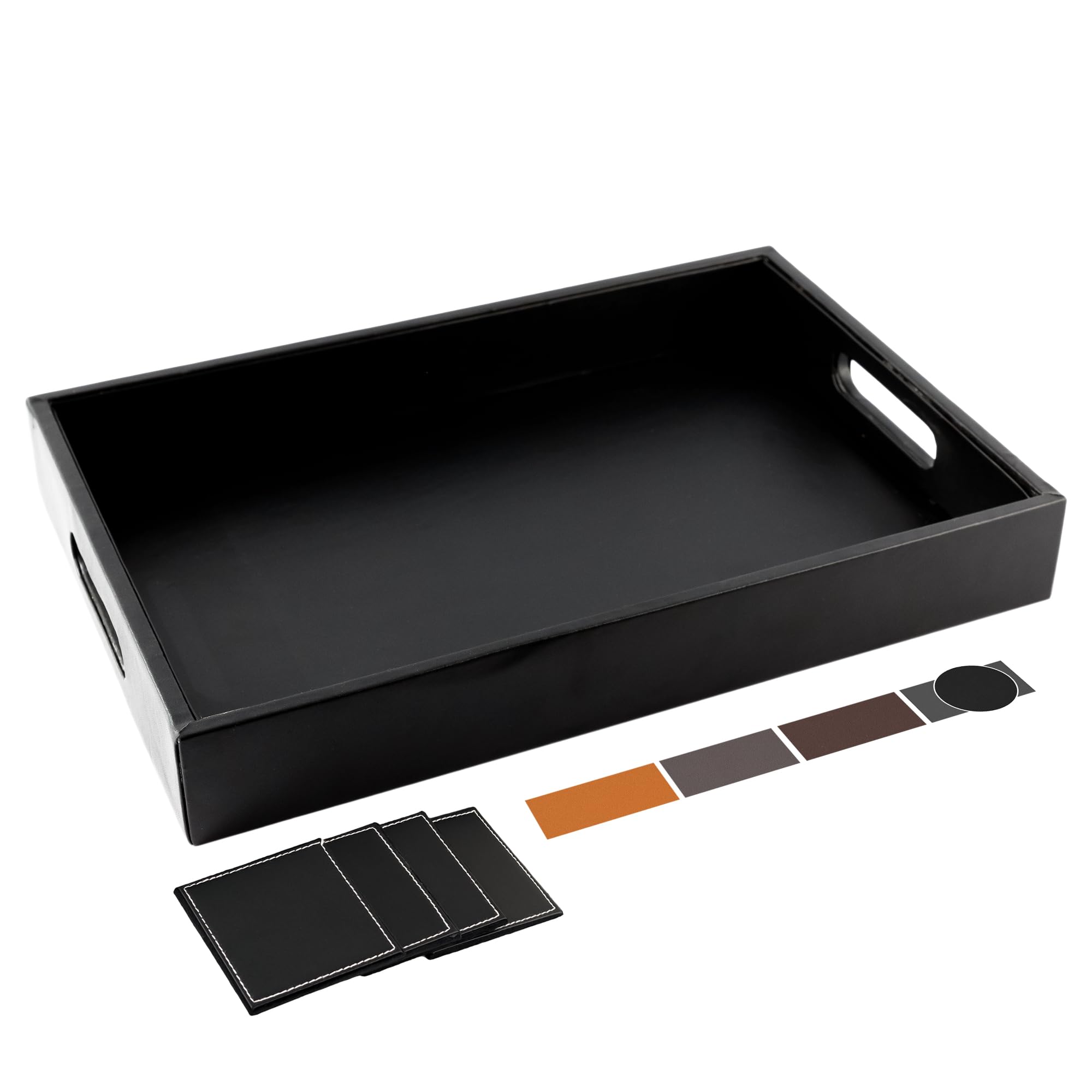 Birch & Co. Wooden Round Serving Tray - 10 Inch X 15 Inch - For Decoration, Tea, Coffee - Premium MDF Trey With Resin Finish, Black