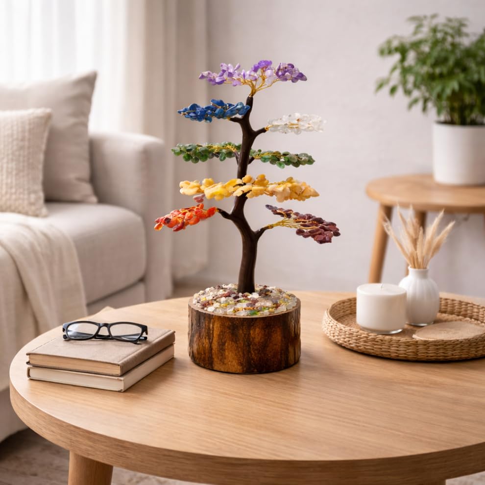 7 Chakra Crystal Tree with 300 Beads for Home Decor & Healing, Handmade Gemstone Bonsai Tree for Positive Energy, Chakra Balancing & Spiritual Gift, Tree for Good Luck (300 Beads)