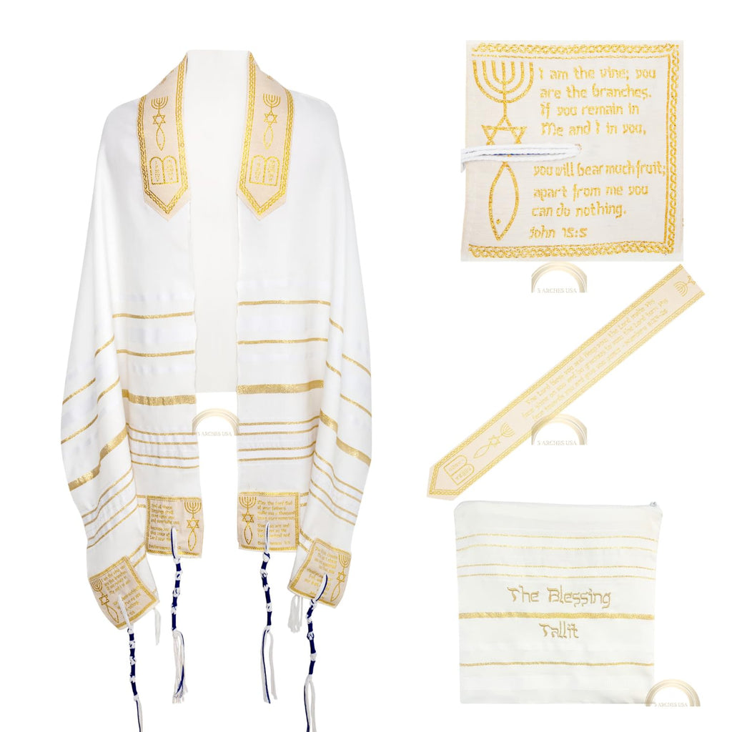 3 ARCHES USA The Blessing Tallit, Messianic Christian Prayer Shawl 73x33in