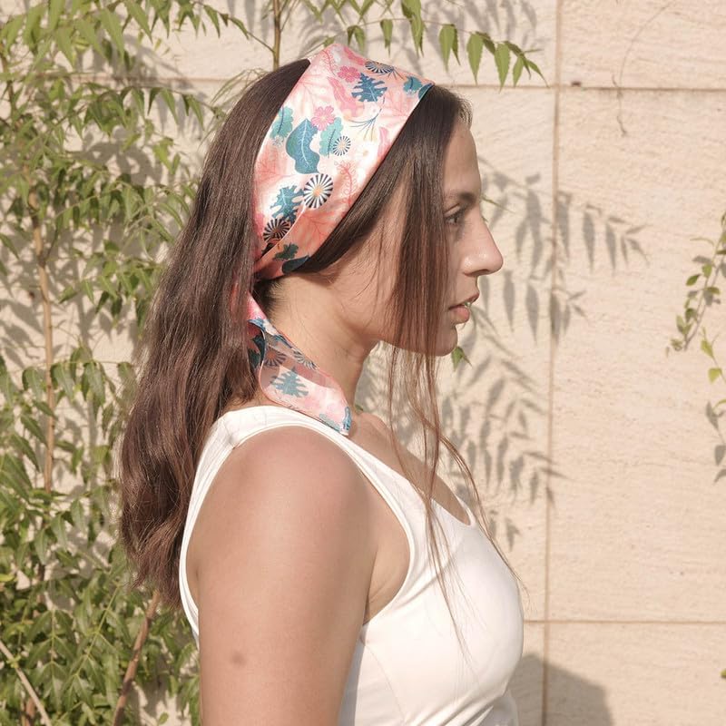 Hair Drama Co. Abstarct Floral Print Bandana Head Scarf for Women | Silk Satin Head Wrap Bandana Scarves | Boho Style Statement Headband Stylish Design | All Day Wear Scarves | Hair Scarf Accessories