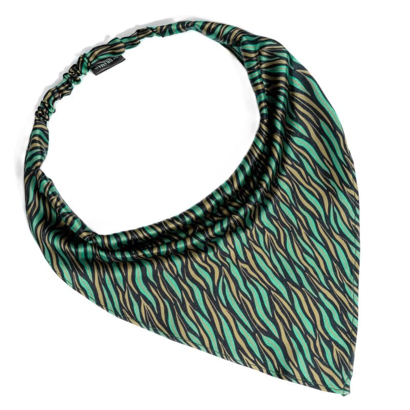 Hair Drama Co. Zebra Print Elastic Bandana Head Scarf for Women - Green | Silk Satin Head Wrap Bandana Scarves | Boho Style Statement All Day Wear Headband Scarves | Hair Scarf Accessories