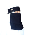 AL RIDHA Women's Babussalam Fabric Fashion Nosepiece One‑Layer Half Hijab Pendant Design Saudi Niqab for Muslim Women and Girls, Black (Gold Bow Drop Pendant)