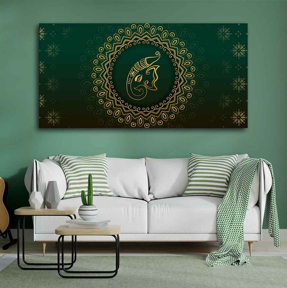 VIBECRAFTS Canvas Paintings for Living Room Drawing Room Auspicious Ganesha Head Canvas Wall Painting Fitted With Wooden Frame for Home | Office | Gift (PTVCH_2409)