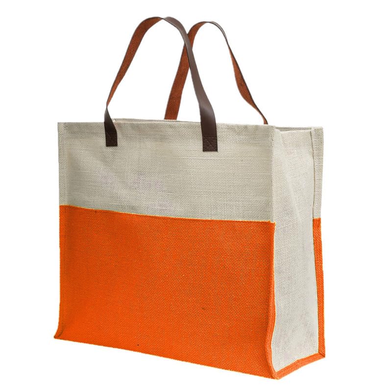 JUTEKA Stylish, Orange,Durable, Multipurpose Hand Bag for Lunch, Shopping, Eco Friendly Jute Bag with Leather Handles…