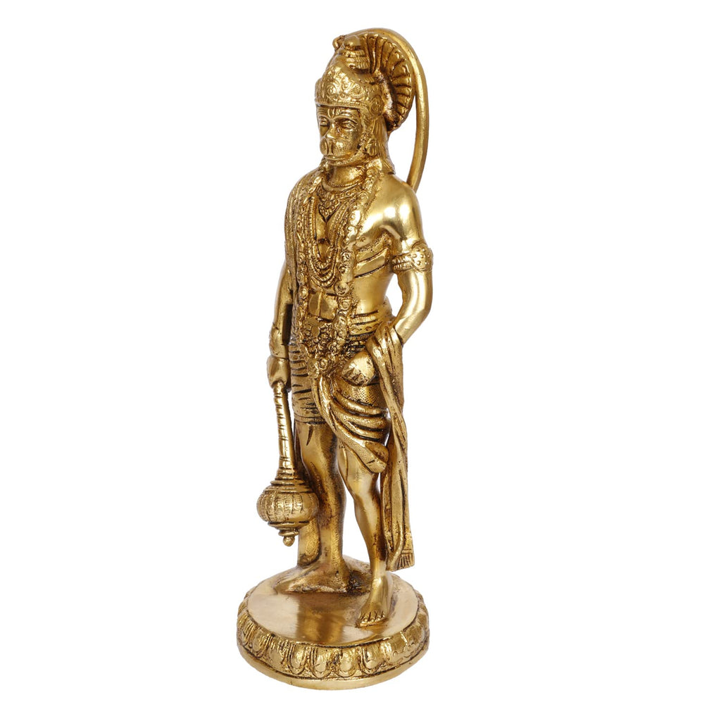 ARTVARKO Brass Hanuman Statue Idol Bajrangbali Bhagwan Sankat Mochan Standing Murti for Home Office Entrance Décor Temple Mandir Puja Gift 10 Inch.