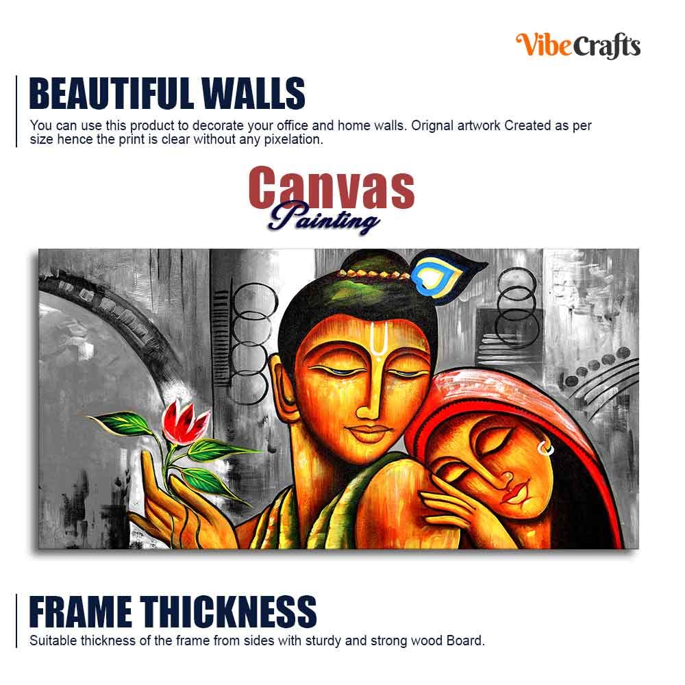 VIBECRAFTS Canvas Paintings for Living Room Drawing Room Radha Krishna Canvas Wall Painting Fitted With Wooden Frame For Home | Office | Living Room | Gifts (PTVCH_2520N)