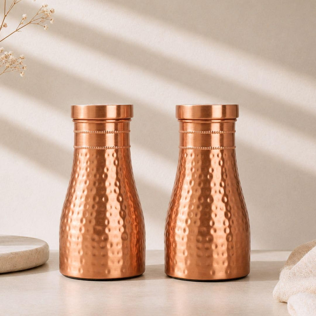 Hammered Copper Bedside Pot | Pure Copper Water Vessel (Bedside Double)