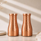 Hammered Copper Bedside Pot | Pure Copper Water Vessel (Bedside Double)