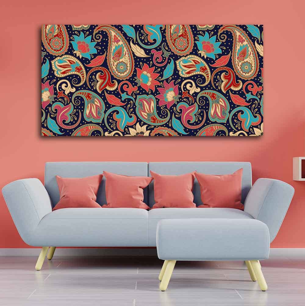 VIBECRAFTS Canvas Paintings for Living Room Drawing Room Floral Madhubani Art Canvas Wall Painting Fitted With Wooden Frame for Home | Office | Gift (PTVCH_2414)