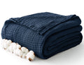 100% Cotton Muslin Blanket Large 50 x 70, 6 Layers Breathable and Lightweight Navy Throw Blanket for Bed and Couch, Soft Quilt Bedspread, Gauze Blanket for Adults All Season, Navy, Dark Blue Kafalo