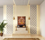 BOQP Wooden Pooja Stand for Home Mandir for Home Temple for Home and Office Puja Mandir for Home and Office Wall with LED Spot Light Product (H- 15.5, L- 11.5, W-11 Inch)