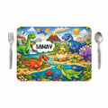 VS GIFTS Customized Table Mat with Name & Design Engraving | Personalized Dining Mat with Spoon & Fork | Customized Birthday Gift for Kids (Dino) Kafalo